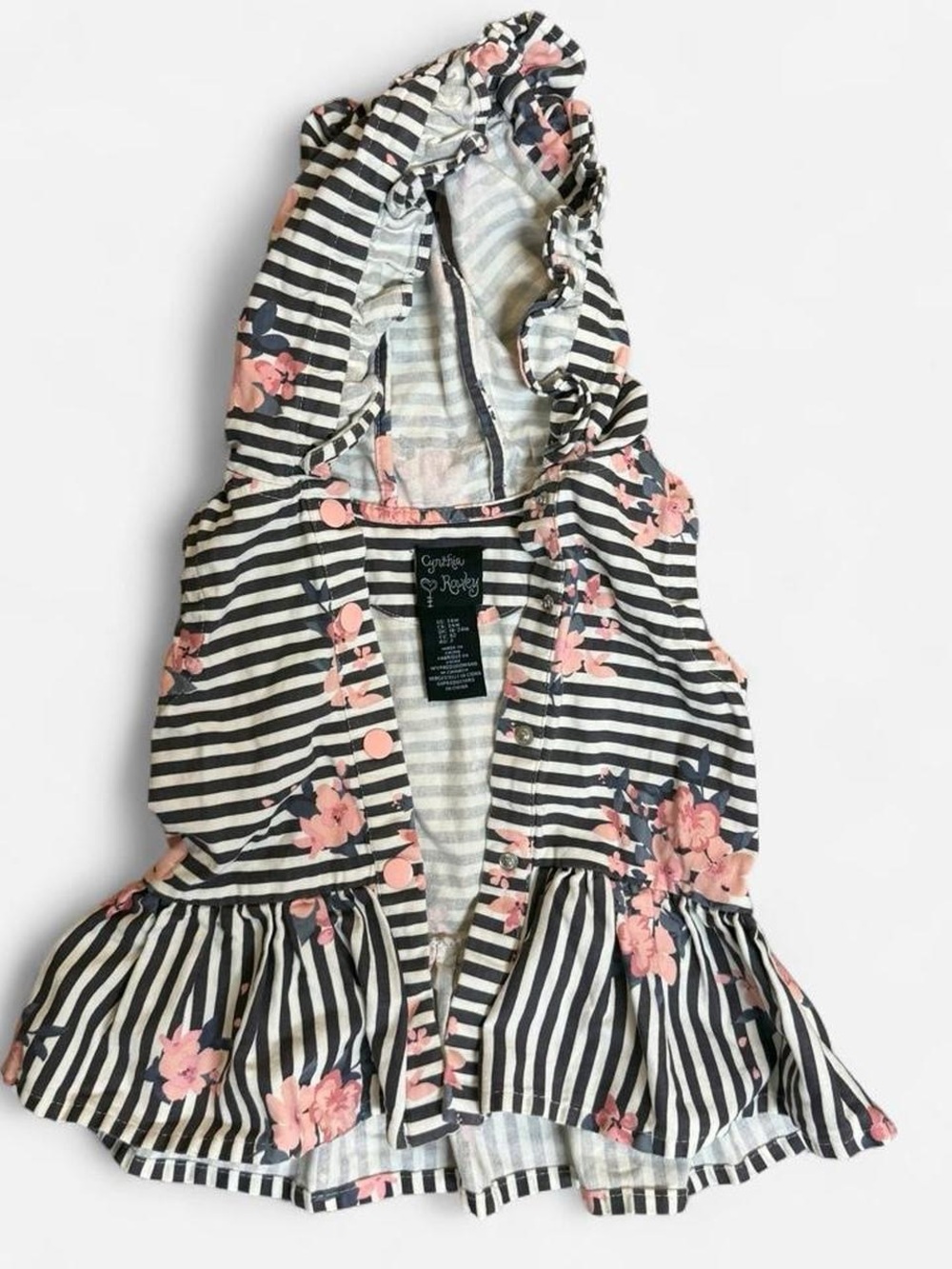 Gymboree Peplum Hoodie Vest in Navy Stripe with Pink Floral
